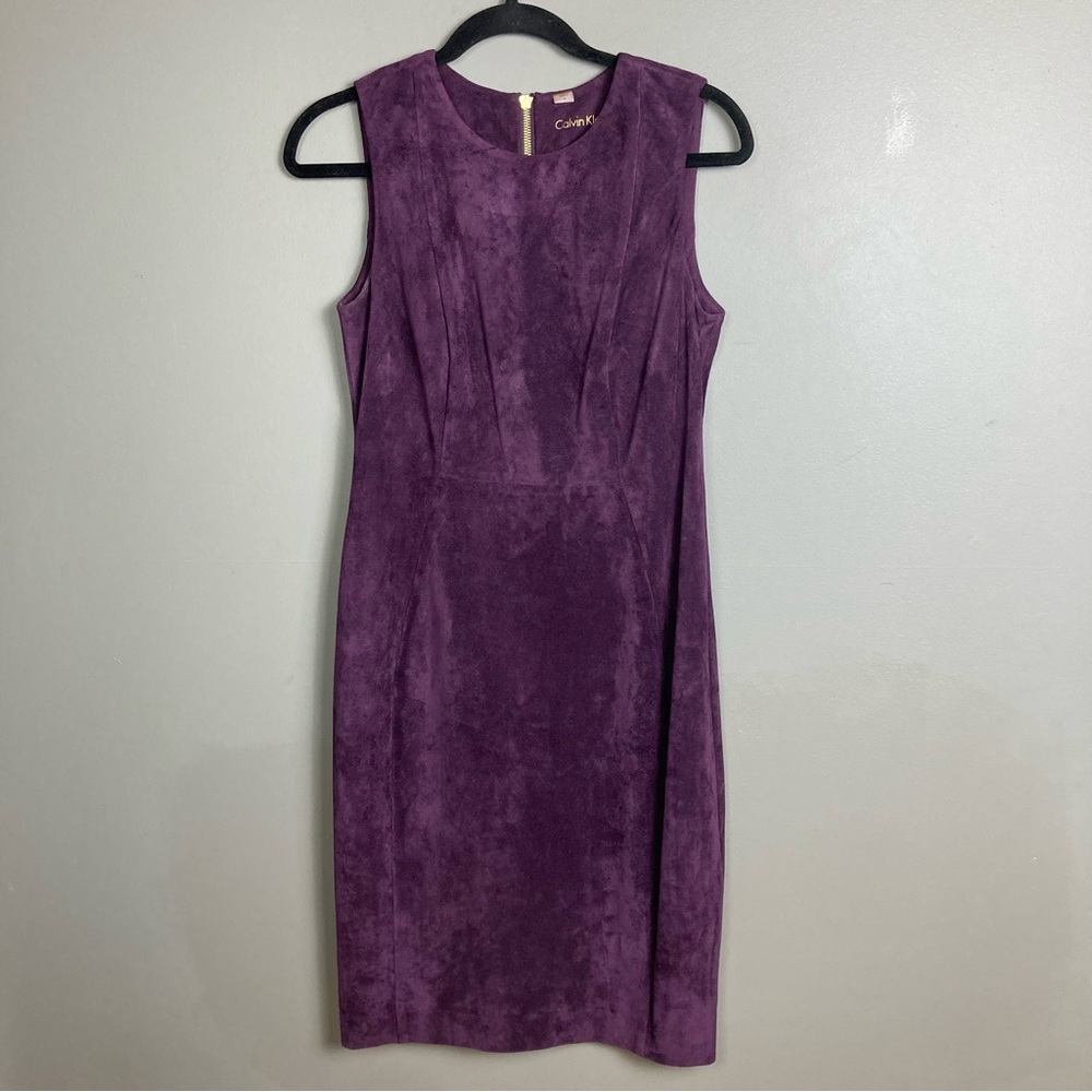 Calvin Klein faux suede / leather dress sheath work office purple size 6 - Picture 1 of 11